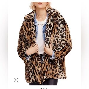Free people Kate leopard oversized faux fur coat